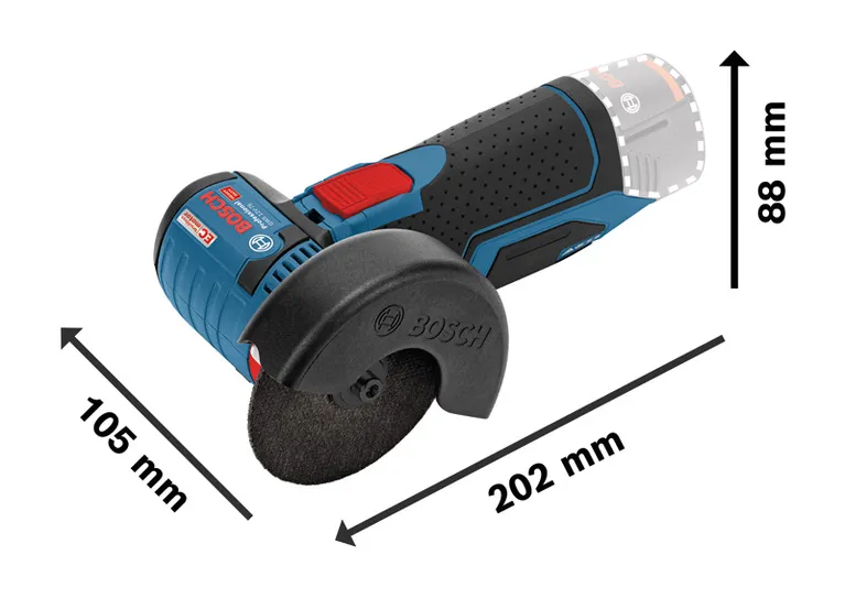 Bosch 12V-76 緊湊型無線角磨機，長度 202 毫米。.