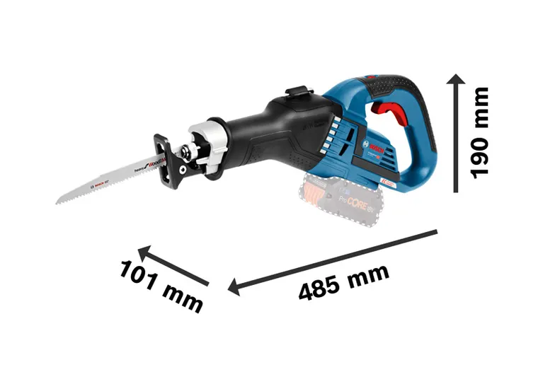 BoschGSA 18V-32 無線往復鋸，尺寸如下。.