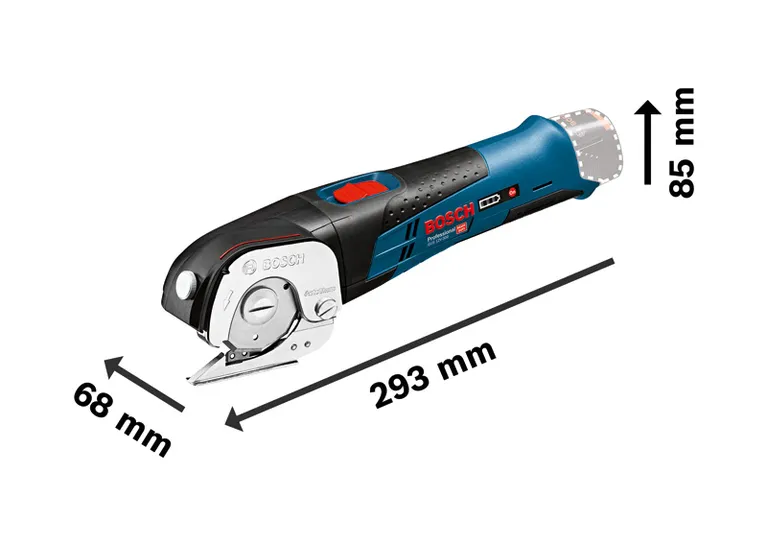 Bosch 12V-300 無線萬用剪刀，尺寸規格。