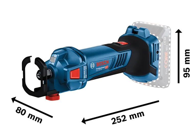 Bosch 18V-30 無線切割工具及其尺寸。
