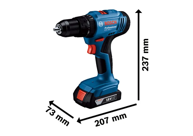 BoschGSB 183-LI 無線電鑽，配備 18V 2.0Ah 電池。