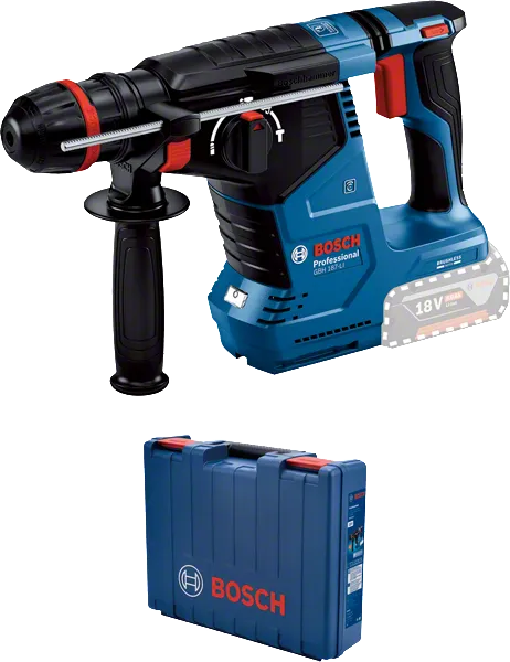 Bosch GBH 187-LI rotary hammer with carrying case.