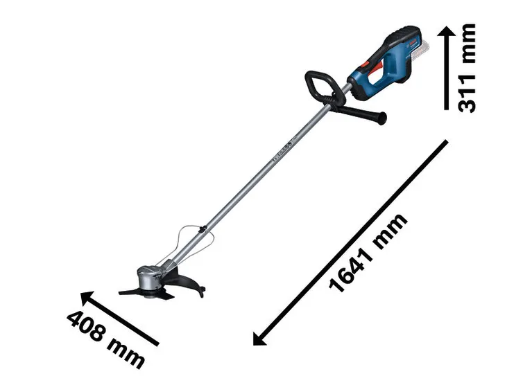 BoschGFR 18V-23 無線割草機及其尺寸。