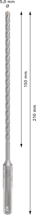 PRO SDS plus-5X 四溝鎚鑽鑽頭,5 x 150 x 210 mm PRO SDS plus-5X 四溝鎚鑽鑽頭,5 x 150 x 210 mm
