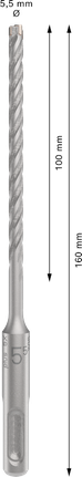 PRO SDS plus-5X 四溝鎚鑽鑽頭,5.5 x 100 x 160 mm PRO SDS plus-5X 四溝鎚鑽鑽頭,5.5 x 100 x 160 mm