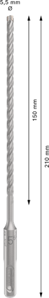 PRO SDS plus-5X 四溝鎚鑽鑽頭,5.5 x 150 x 210 mm PRO SDS plus-5X 四溝鎚鑽鑽頭,5.5 x 150 x 210 mm