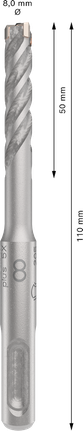 PRO SDS plus-5X 四溝鎚鑽鑽頭,8 x 50 x 110 mm PRO SDS plus-5X 四溝鎚鑽鑽頭,8 x 50 x 110 mm
