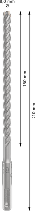 PRO SDS plus-5X 四溝鎚鑽鑽頭,8 x 150 x 210 mm PRO SDS plus-5X 四溝鎚鑽鑽頭,8 x 150 x 210 mm