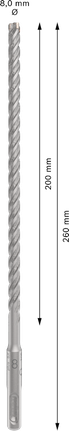 PRO SDS plus-5X 四溝鎚鑽鑽頭,8 x 200 x 260 mm PRO SDS plus-5X 四溝鎚鑽鑽頭,8 x 200 x 260 mm