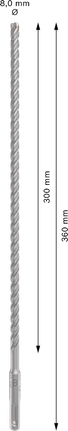 PRO SDS plus-5X 四溝鎚鑽鑽頭,8 x 300 x 360 mm PRO SDS plus-5X 四溝鎚鑽鑽頭,8 x 300 x 360 mm