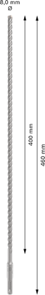 PRO SDS plus-5X 四溝鎚鑽鑽頭,8 x 400 x 460 mm PRO SDS plus-5X 四溝鎚鑽鑽頭,8 x 400 x 460 mm