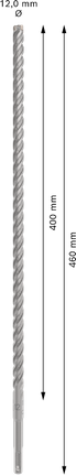 PRO SDS plus-5X 四溝鎚鑽鑽頭,12 x 400 x 460 mm PRO SDS plus-5X 四溝鎚鑽鑽頭,12 x 400 x 460 mm