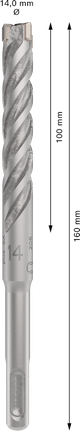 PRO SDS plus-5X 四溝鎚鑽鑽頭,14 x 100 x 160 mm PRO SDS plus-5X 四溝鎚鑽鑽頭,14 x 100 x 160 mm