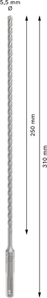 PRO SDS plus-5X 四溝鎚鑽鑽頭,5.5 x 250 x 310 mm PRO SDS plus-5X 四溝鎚鑽鑽頭,5.5 x 250 x 310 mm
