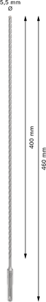 PRO SDS plus-5X 四溝鎚鑽鑽頭,5.5 x 400 x 460 mm PRO SDS plus-5X 四溝鎚鑽鑽頭,5.5 x 400 x 460 mm