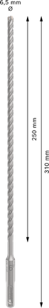 PRO SDS plus-5X 四溝鎚鑽鑽頭,6.5 x 250 x 310 mm PRO SDS plus-5X 四溝鎚鑽鑽頭,6.5 x 250 x 310 mm