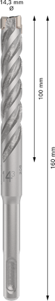 PRO SDS plus-5X 四溝鎚鑽鑽頭,14.3 x 100 x 160 mm PRO SDS plus-5X 四溝鎚鑽鑽頭,14.3 x 100 x 160 mm