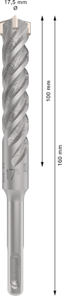 PRO SDS plus-5X 四溝鎚鑽鑽頭,17.5 x 100 x 160 mm PRO SDS plus-5X 四溝鎚鑽鑽頭,17.5 x 100 x 160 mm