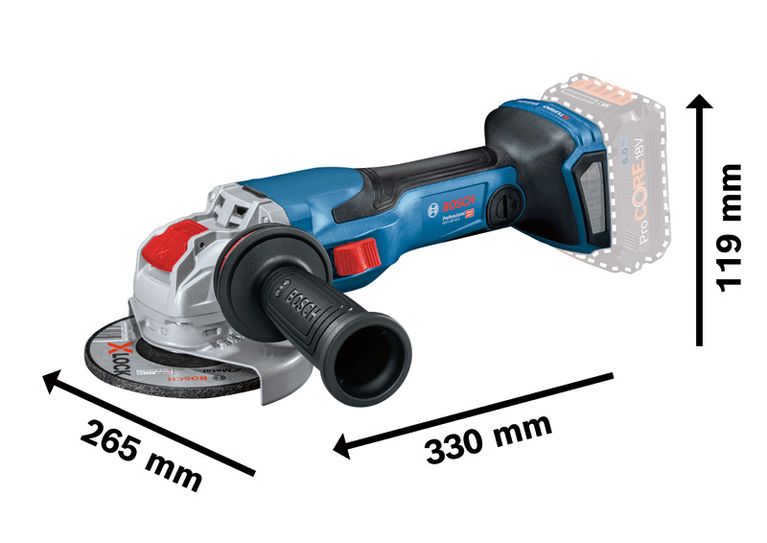 BoschGWX 18V-15 C 無線角磨機，附 X-LOCK 功能。