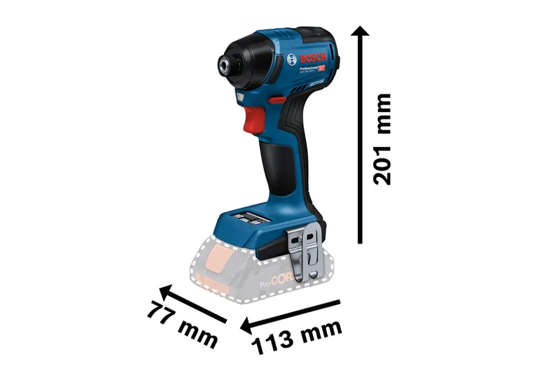 Bosch 18V-220 C 衝擊起子機，高度 201 毫米。.
