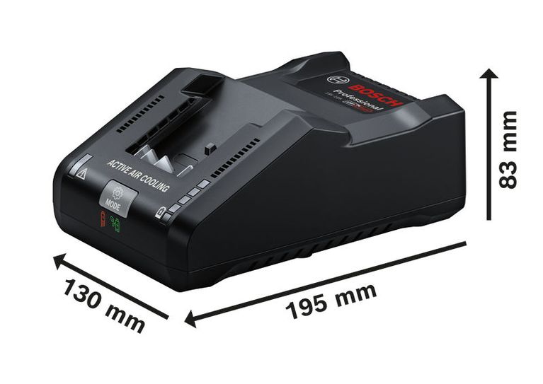 附主動空氣冷卻的Bosch GAL 18V-160 電池充電器。.