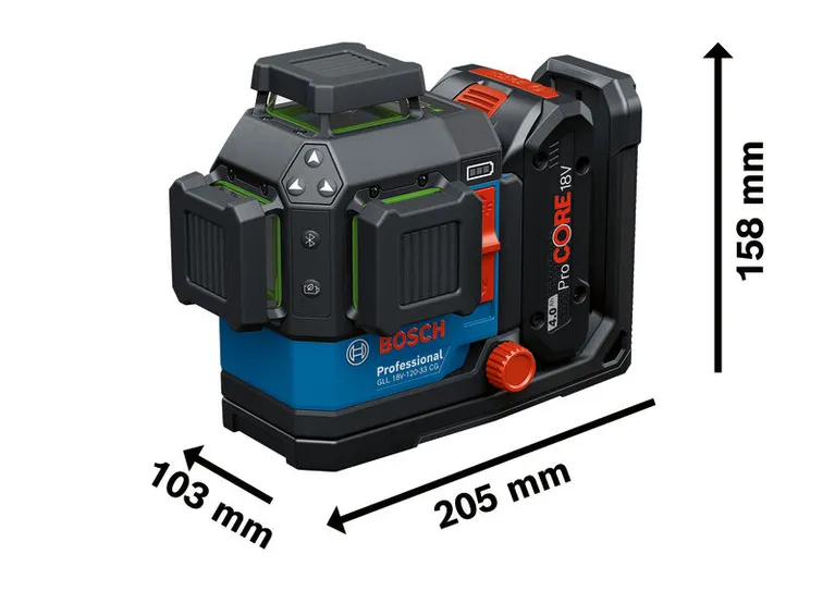 Bosch GLL 18V-120-33 CG laser leveling tool with ProCORE battery.