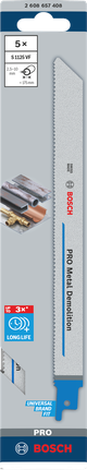 PRO Metal S1125VF 軍刀鋸片,1.25 x 19 x 225 mm,5 件組 Bosch金屬拆除 S1125VF 225 毫米刀片 5 件.