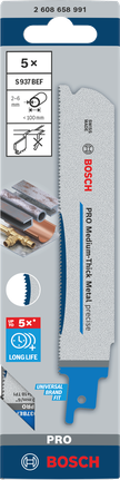PRO Medium-Thick Metal precise S937BEF 軍刀鋸片,1.1 x 25 x 150 mm,5 件組 Bosch PRO 中厚金屬 5× S937BEF 刀片 1.1×25×150 毫米.