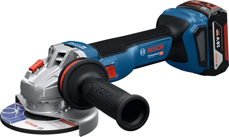 Bosch 18V-11 無線角磨機，配備 5Ah 電池。