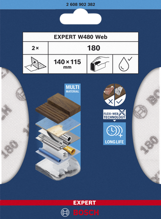 EXPERT W480 Web 1/4 手動砂紙,115 x 140 mm,G180 Bosch手砂紙 140×115 mm G180.
