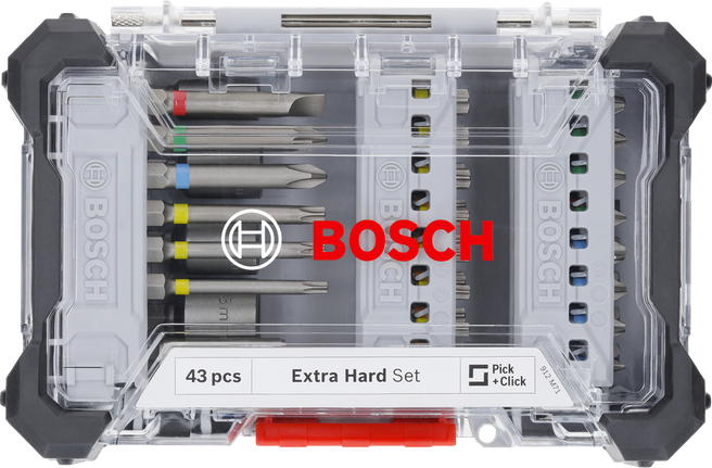 超硬螺絲起子鑽頭套組,顯示器,43 件
 Bosch超硬螺絲起子頭組 43 件。.