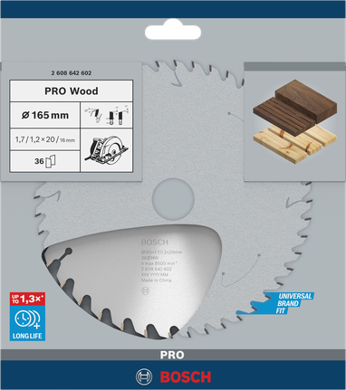 Bosch木材圓鋸片 165×1.7×20 mm 36T。.