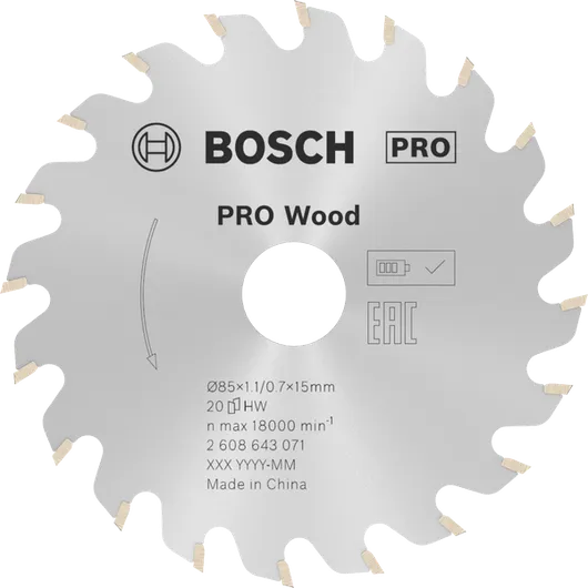 PRO Wood 木工圓鋸片 Bosch木圓鋸片 85 mm 20T,適用於木材。.