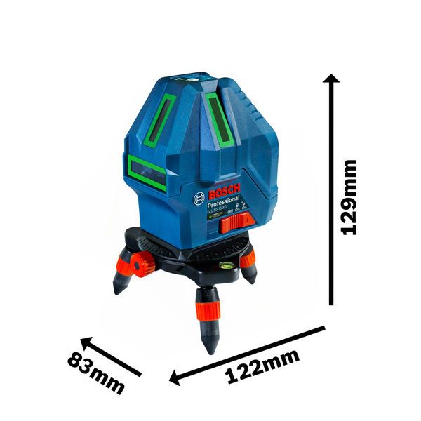 Bosch 50-15 XG 雷射水平儀，附尺寸說明。