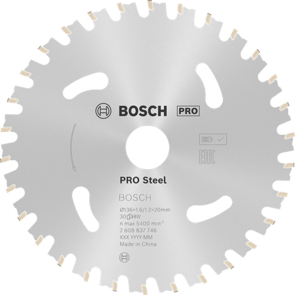 PRO Steel 充電式鋼材圓鋸片,136 x 1.6 x 20 mm Bosch PRO Steel 無線圓鋸片,30 齒。.
