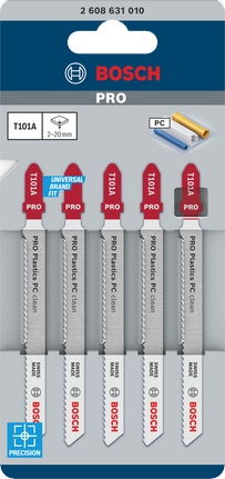 Bosch Plastics PC 清潔 T101A 曲線鋸刀片 100 mm 5 件.