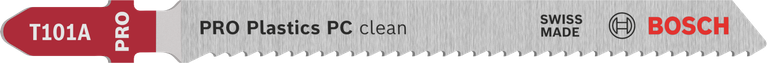 Bosch PRO Plastics PC clean T101A 曲線鋸刀片，可實現乾淨的切割。.