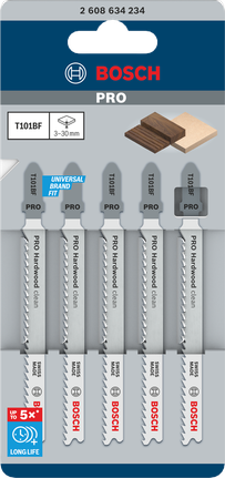 Bosch PRO 硬木清潔 T101BF 曲線鋸刀片 100 毫米 5 件。.
