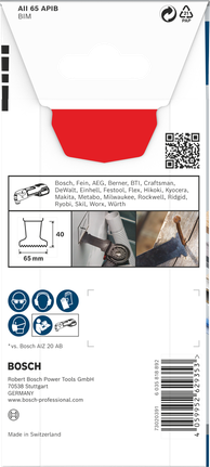 PRO AII 65 APIB 精準弧型切刃雙金屬木、金屬兩用鋸片,65 x 40 mm Bosch AII 65 APIB 多工具刀片 65×40 mm。.
