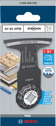 PRO AII 65 APIB 精準弧型切刃雙金屬木、金屬兩用鋸片,65 x 40 mm Bosch AII 65 APIB 多工具刀片 65×40 mm。.