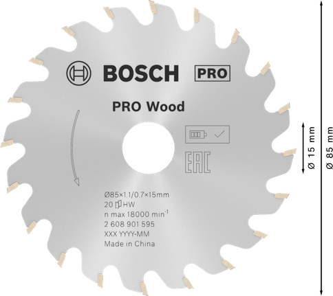 Bosch PRO 木材圓鋸片，85 毫米 20 齒。.