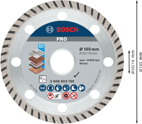 用於切割的Bosch PRO 多材料鑽石鋸片 105 毫米。.