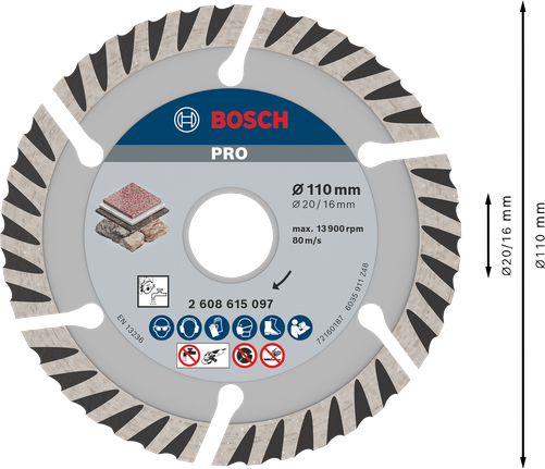 Bosch Stone 鑽石鋸片 110 毫米，用於切割石材。.
