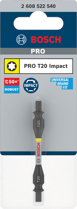 PRO Impact 抗衝擊雙頭型起子頭,含 Pick and Click 索引,T20,65 mm Bosch PRO T20 雙頭衝擊鑽頭。.