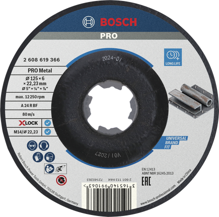 Bosch PRO 金屬黏合砂輪 X-Lock 125mm。.