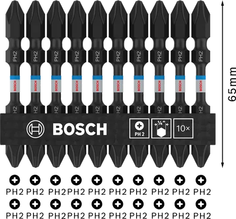 Bosch PRO PH2 雙頭衝擊鑽頭 65 毫米，10 個裝。.