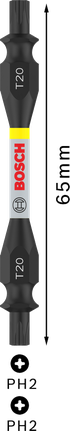 PRO Impact 抗衝擊雙頭型起子頭,含 Pick and Click 索引,T20,65 mm Bosch PRO 雙頭衝擊鑽頭 T20 65 毫米。.