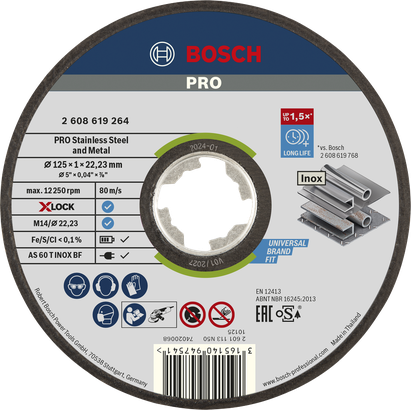 Object #200471011: 2608619264_bo_pro_u_f_1 Bosch PRO 不鏽鋼和金屬 X-Lock 切割盤 125 毫米。