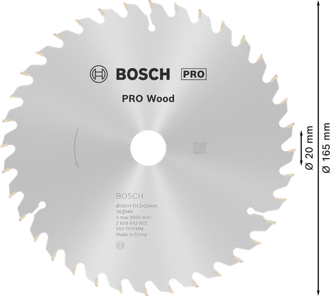 Bosch PRO Wood 圓鋸片 T36，直徑 165 mm。.