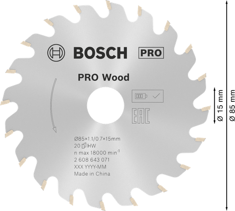 Bosch Wood 圓鋸片 85 毫米，適用於精細切割。.